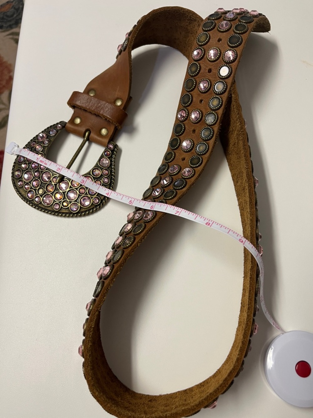 🇺🇸Made In USA Leatherock Brown Leather with Pink Gem Studs and Decorative Buckle